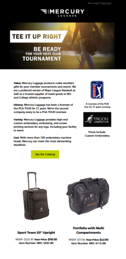 email campaign distributed to golf courses