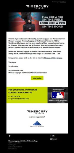 e-mail campaign distributed to minor league teams